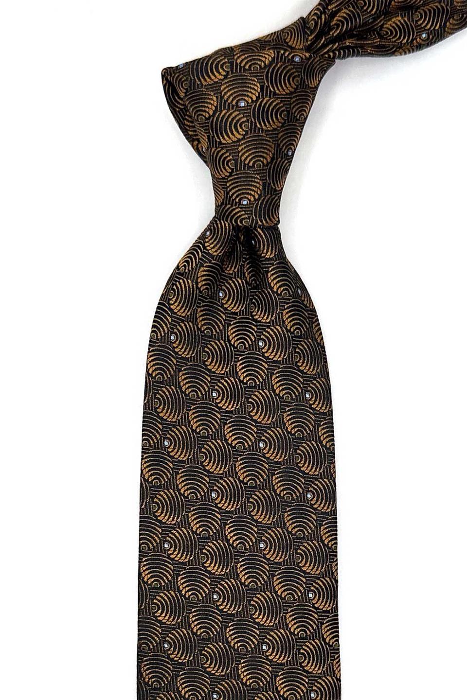 Piubega Style Siyah - Bakır Motif Desen İtalyan İpek Kravat İK1899