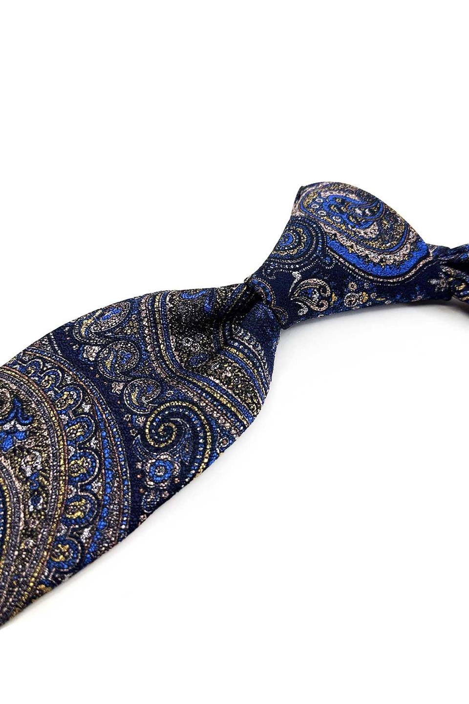 Prodotti Style Şal Desen İtalyan Mavi İpek Kravat İK2359