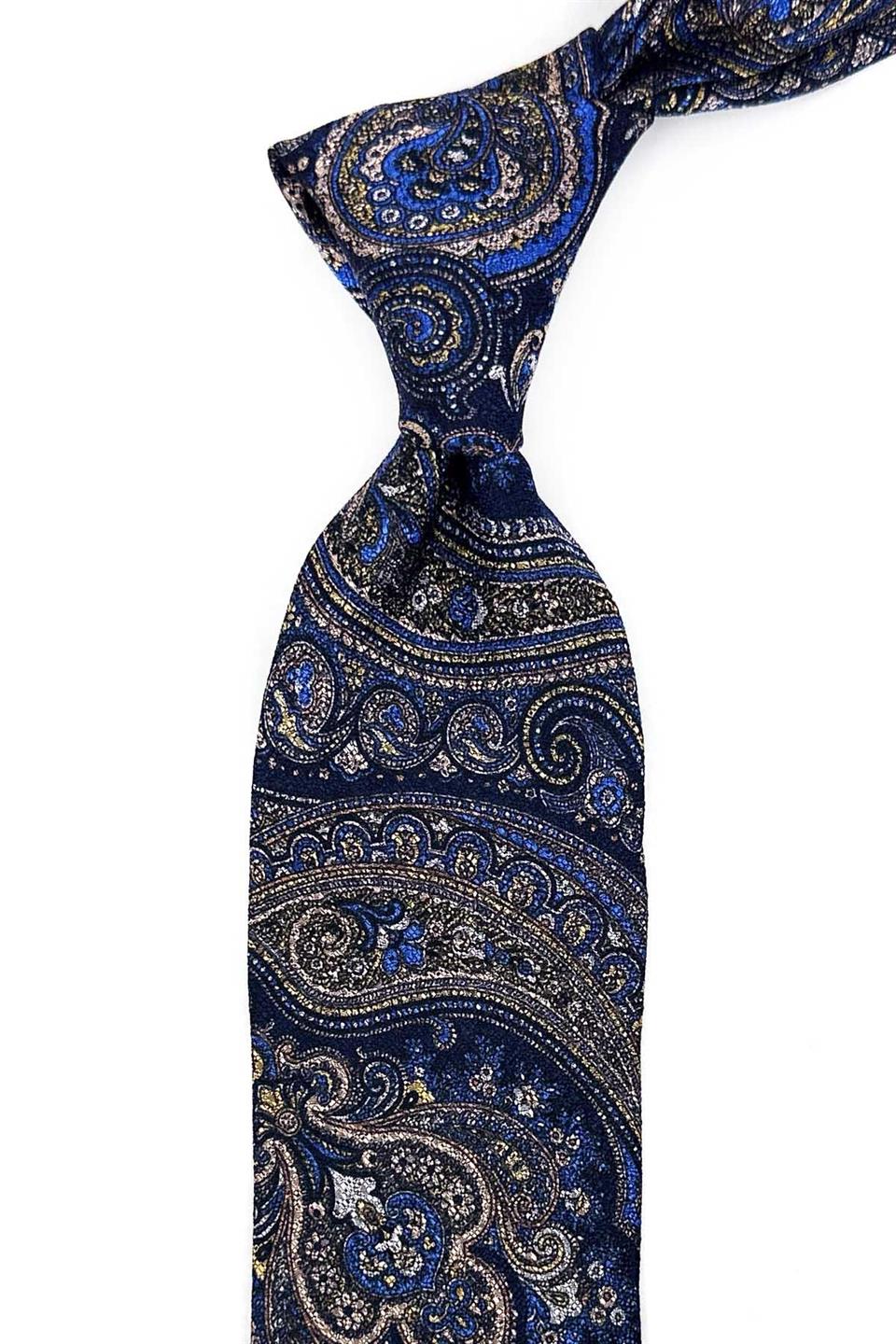 Prodotti Style Şal Desen İtalyan Mavi İpek Kravat İK2359