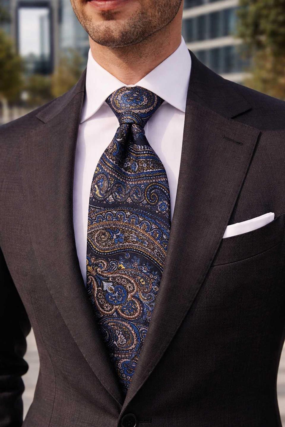 Prodotti Style Şal Desen İtalyan Mavi İpek Kravat İK2359