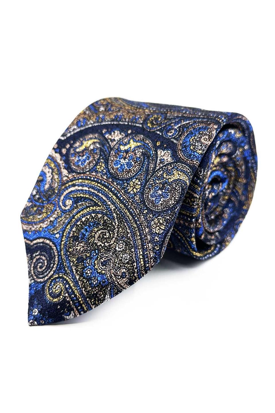 Prodotti Style Şal Desen İtalyan Mavi İpek Kravat İK2359