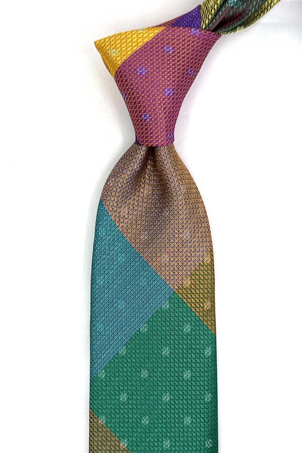 Puantiye Desen Çok Renkli Patchwork Klasik Kravat KK13397