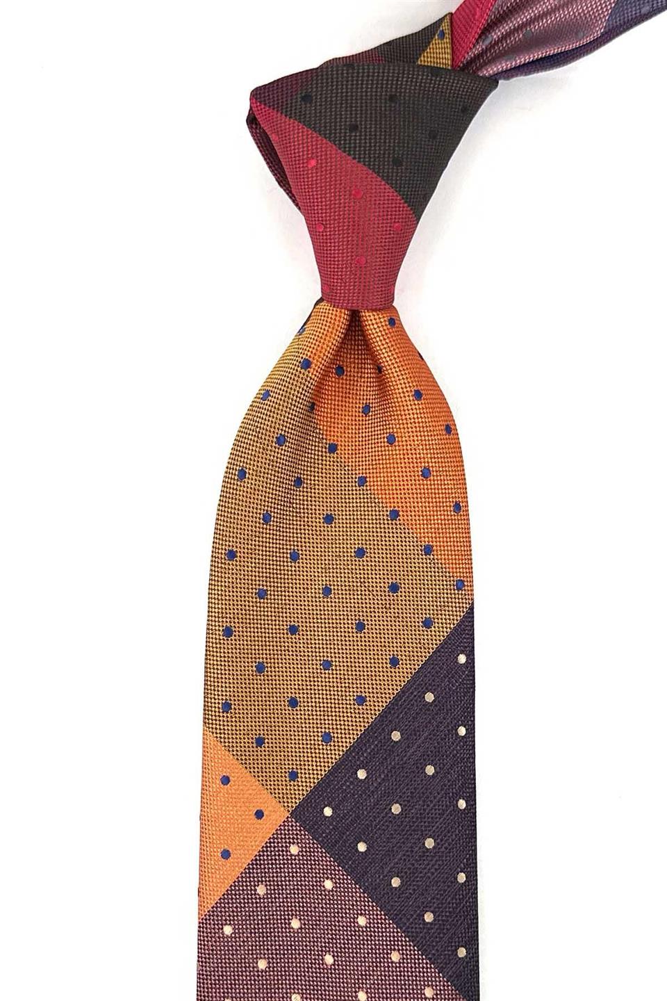 Puantiye Desen Çok Renkli Patchwork Kravat KK13226