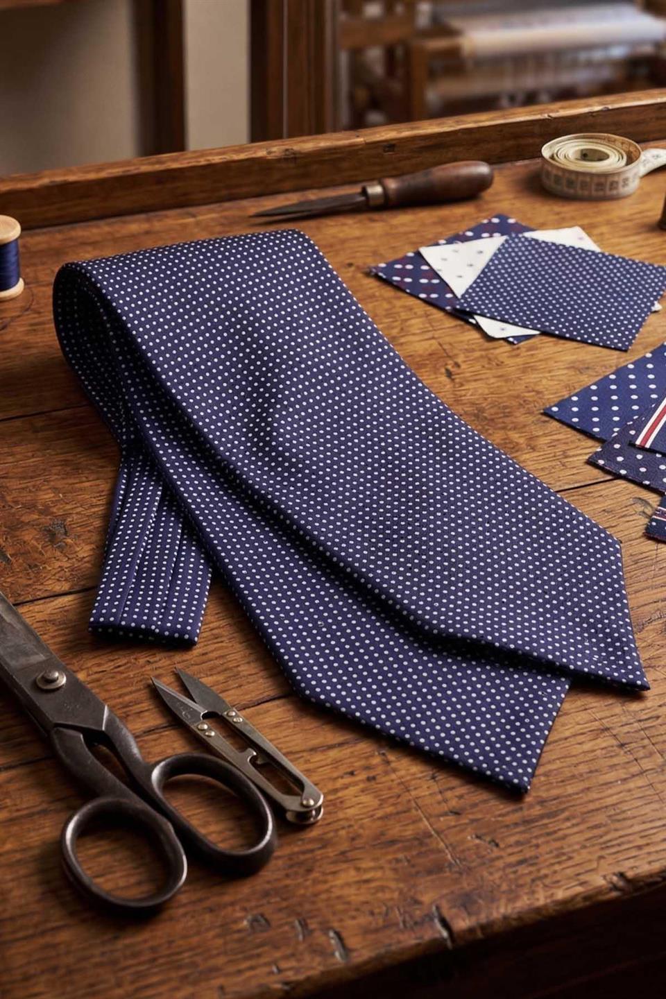 Puantiye Desen Lacivert İtalyan İpek Ascot Kravat SAC21