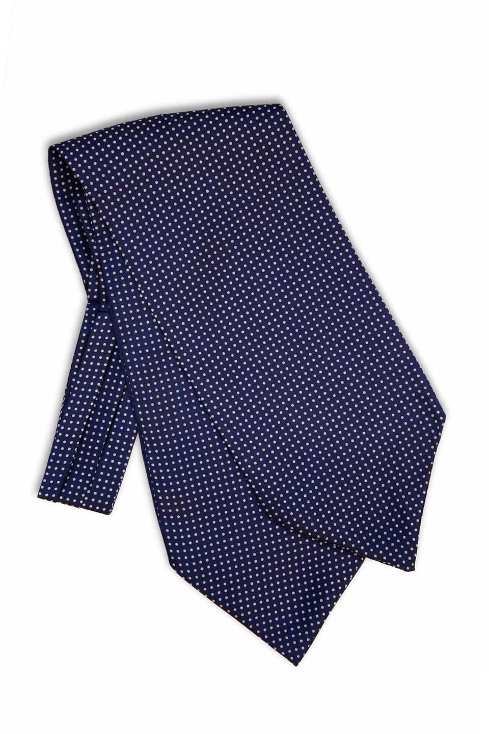 Puantiye Desen Lacivert İtalyan İpek Ascot Kravat SAC21