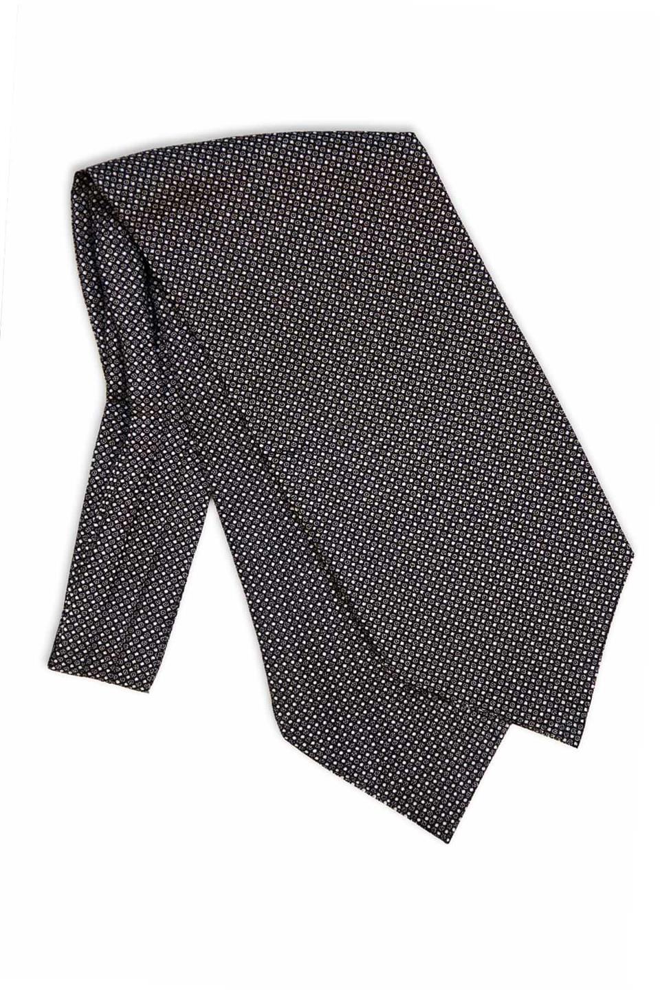 Puantiye Desen Siyah İtalyan İpek Ascot Kravat SAC11
