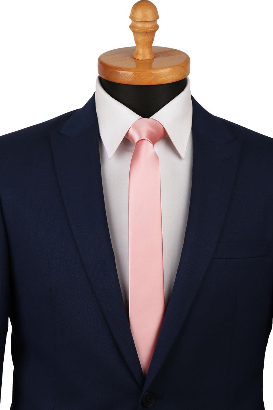 Pudra Saten Düz Çok İnce Kravat UST05