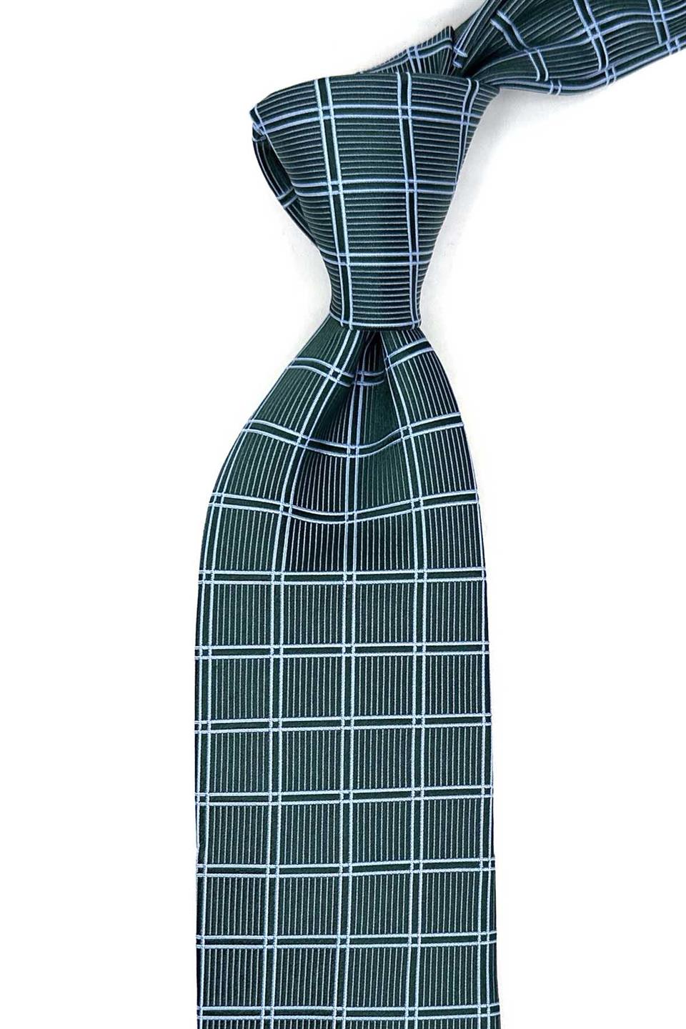 Qurantoli Style Yeşil Kare Desen İtalyan İpek Kravat İK1731
