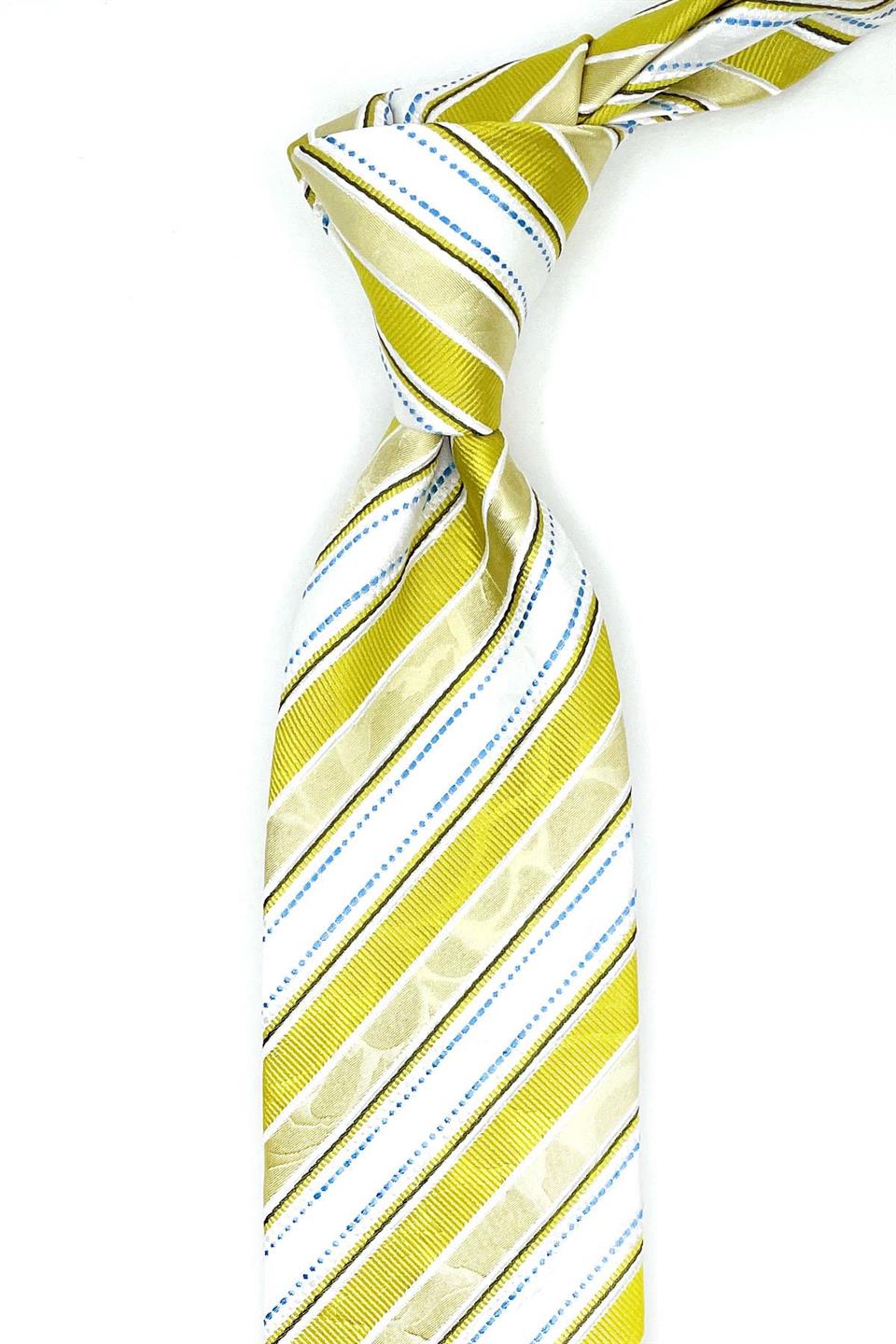 Razione Style Sarı Çizgi Desen İtalyan İpek Kravat İK1270