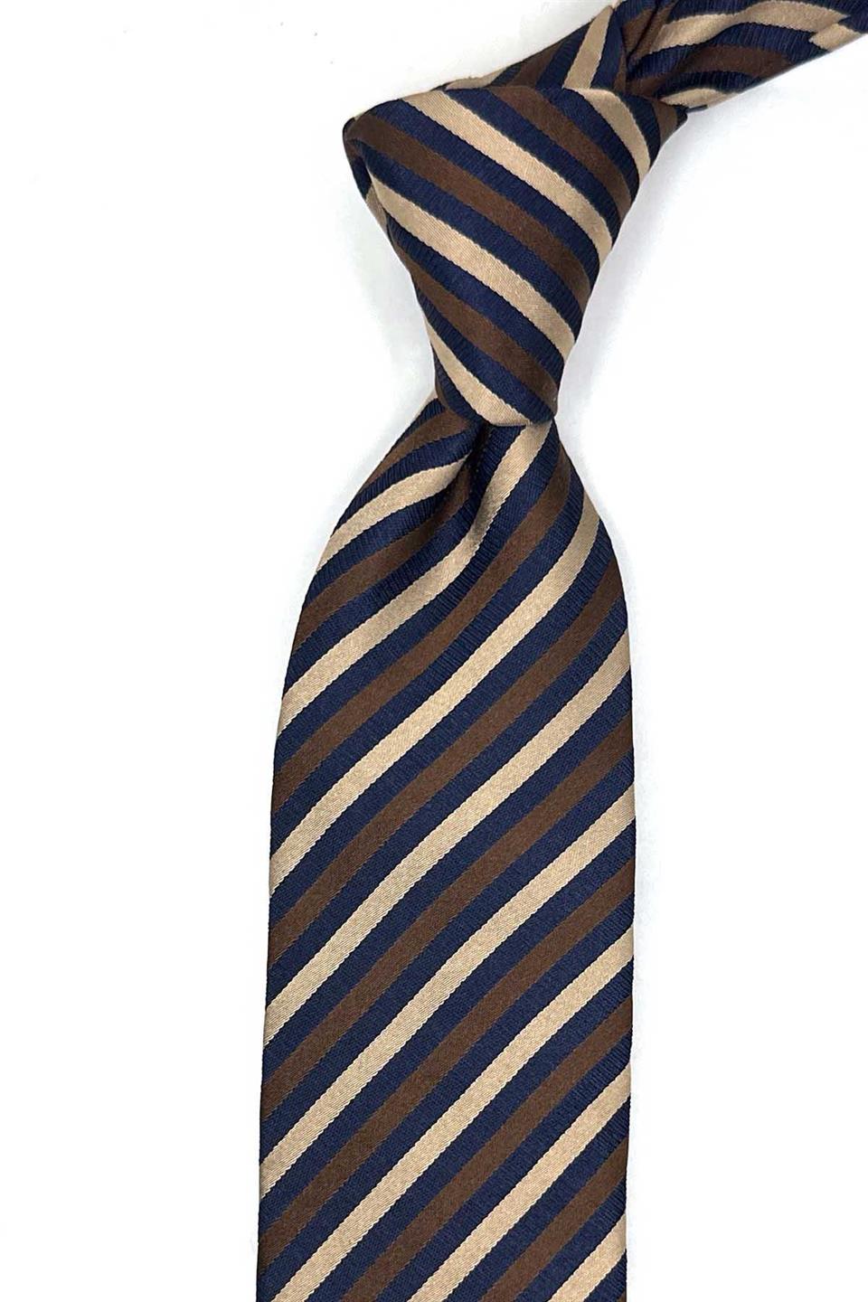 Rino Style Kahve Lacivert İtalyan İpek Kravat İK2216