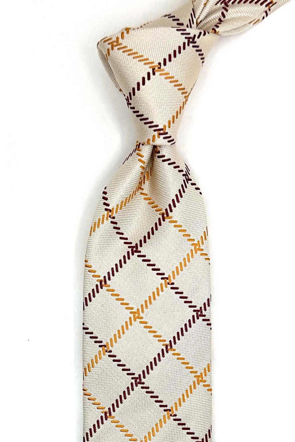 Riposa Style Bej Ekose Desen İtalyan İpek Kravat İK2287