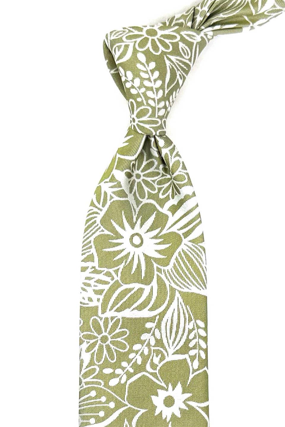 Roland Style Yeşil Çiçek Desen İtalyan İpek Kravat İK1485
