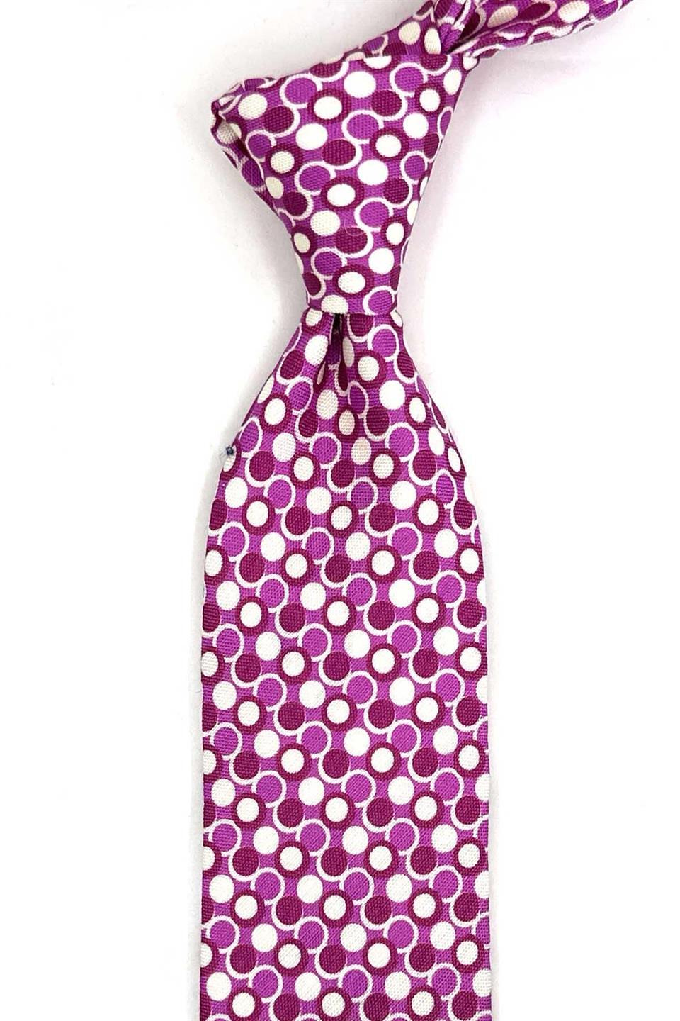 Rubiana Style Fuşya Puantiye Desen İtalyan İpek Kravat İK2279