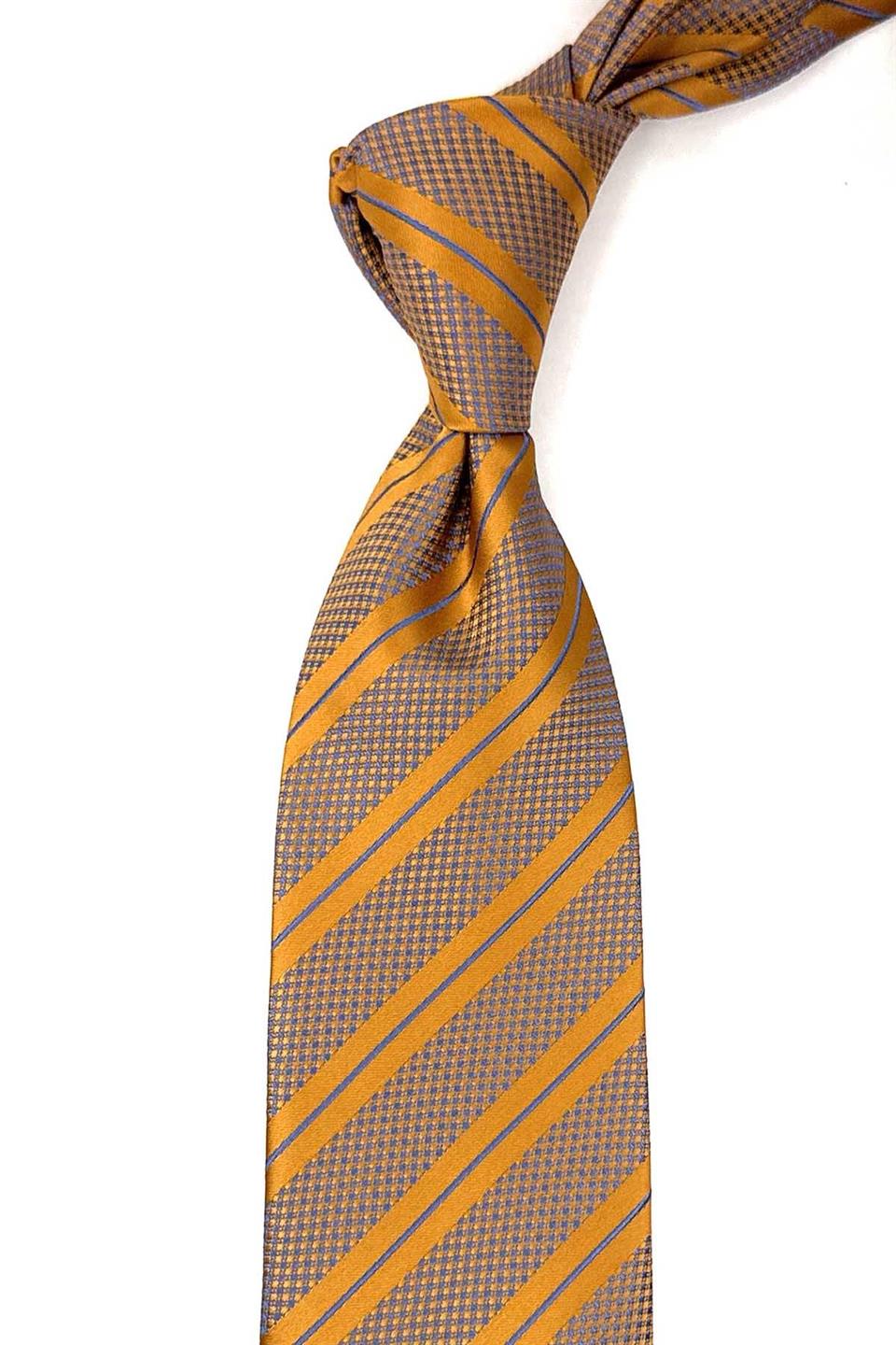 Safran Çizgi Desen Mendilli Klasik Kravat KK12703