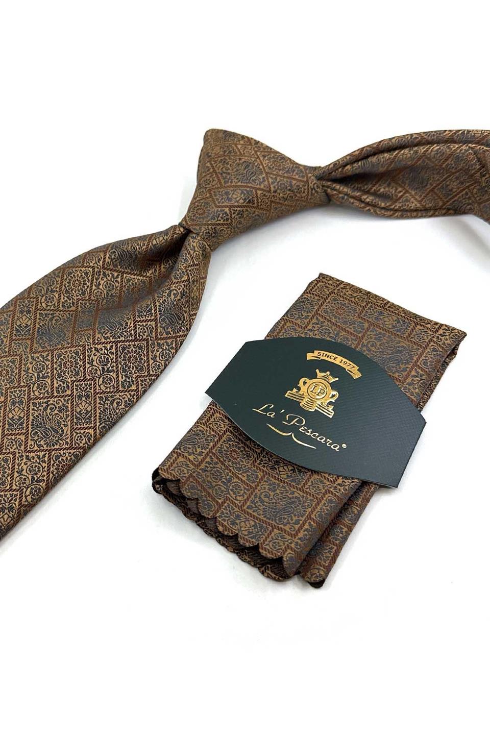 Safran Kare Desen Mendilli Klasik Kravat KK13330