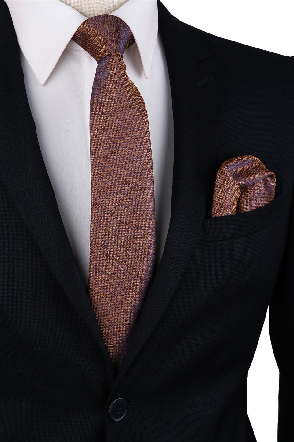 Safran Kum Desen Mendilli Klasik Kravat KK10203