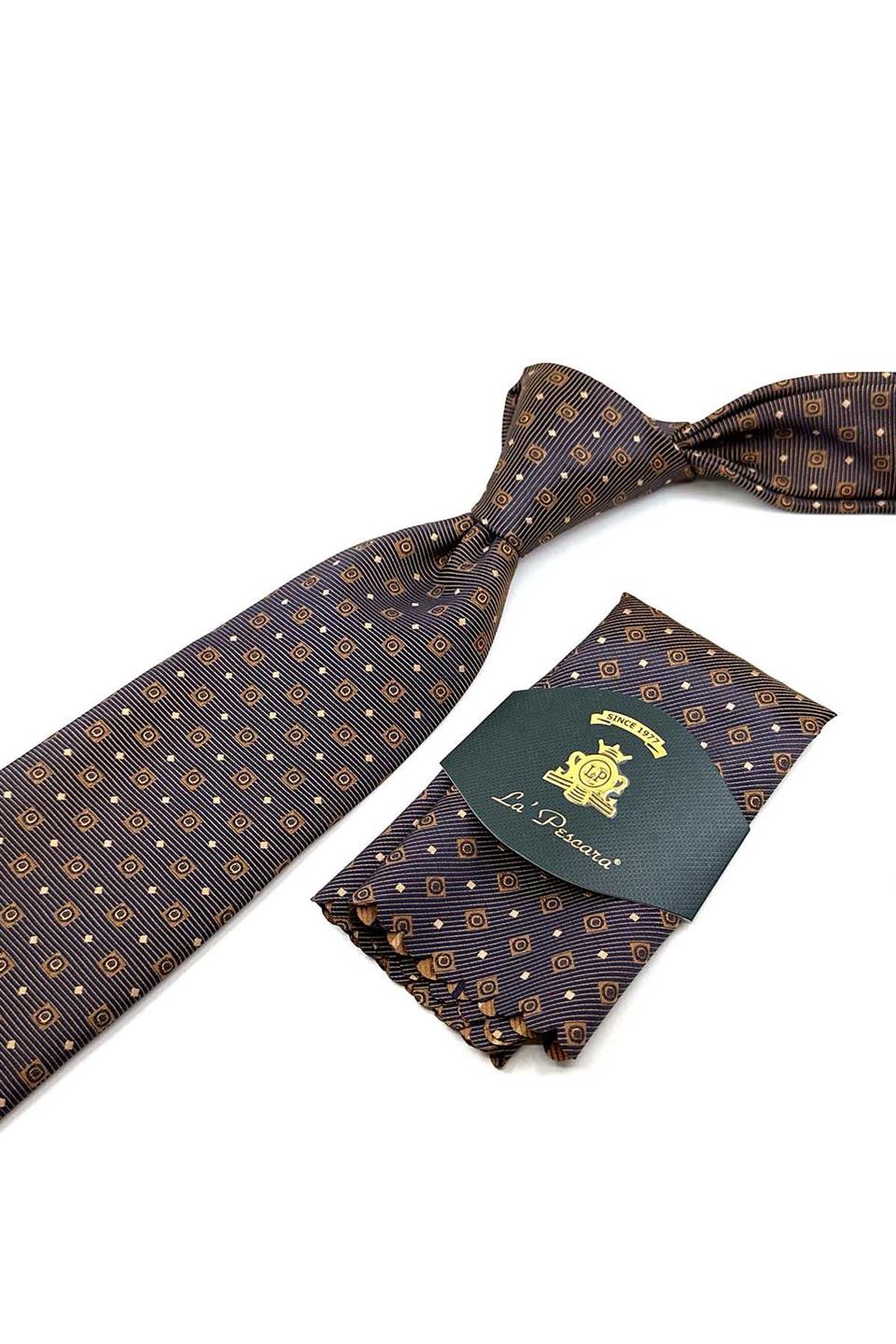 Safran - Lacivert Küçük Desen Mendilli Klasik Kravat KK12518