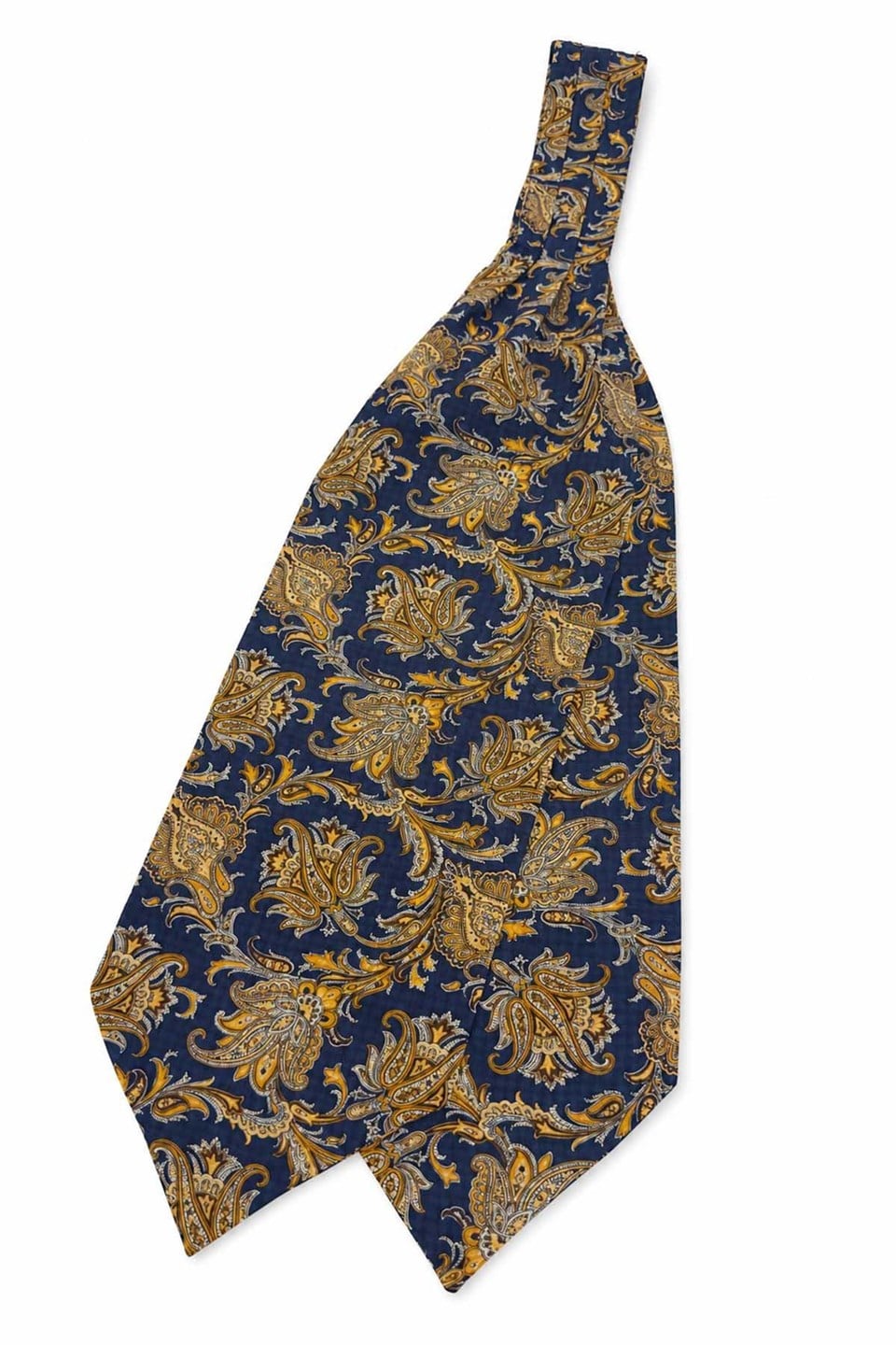 Safran Lacivert Şal Desen İtalyan İpek Ascot Kravat SAC137