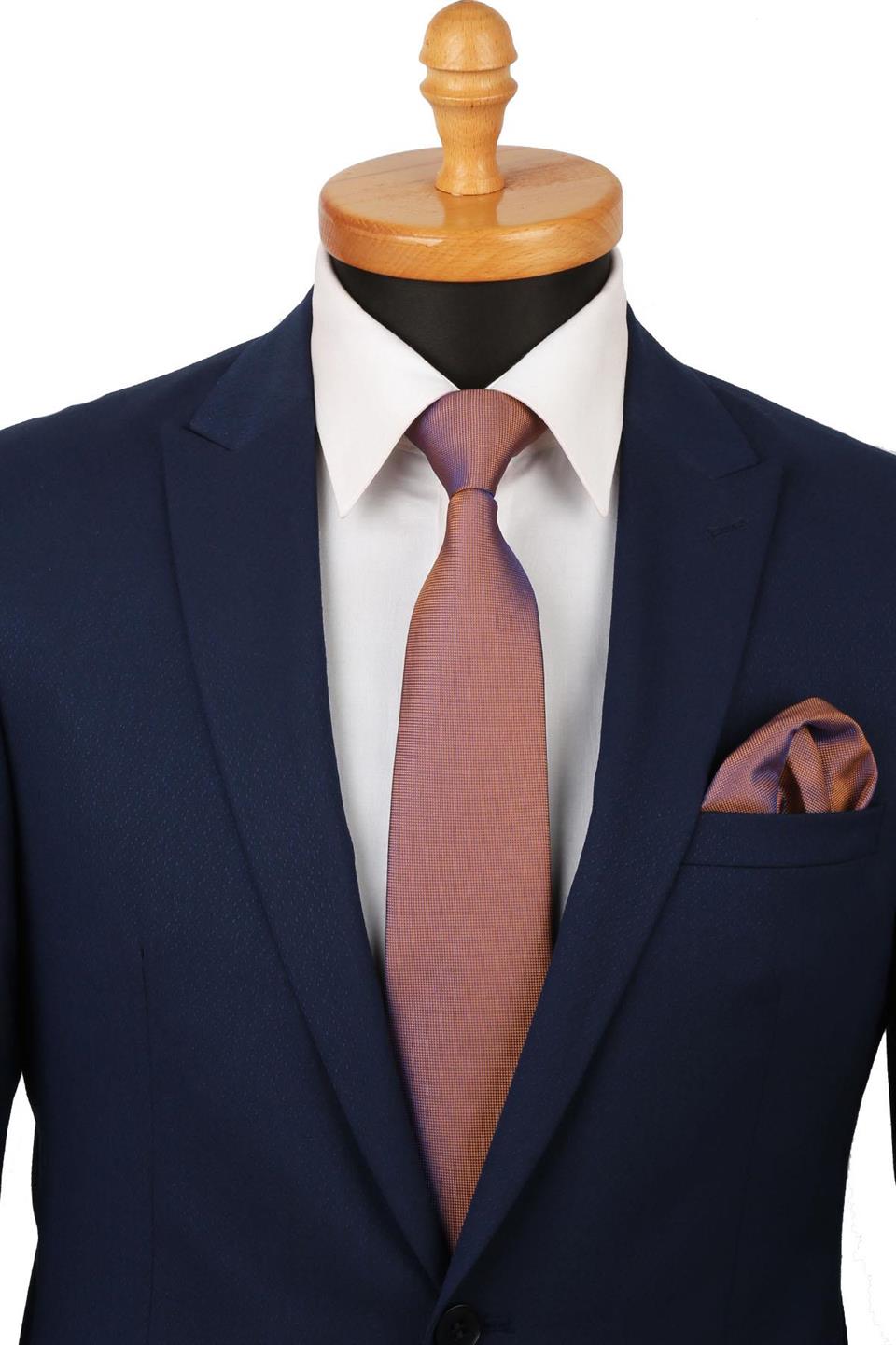 Safran Nokta Desen Mendilli Klasik Kravat KK4158