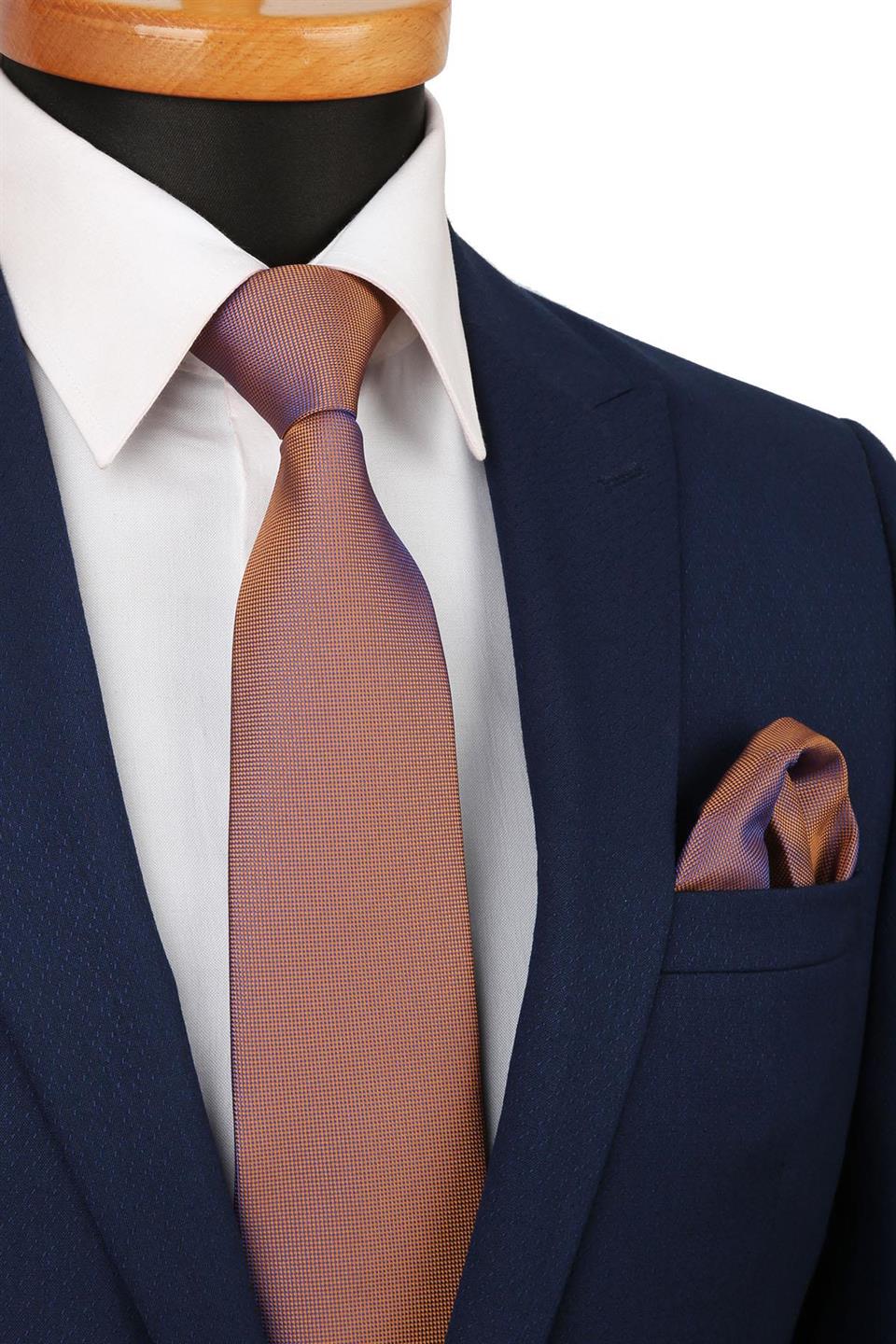 Safran Nokta Desen Mendilli Klasik Kravat KK4158