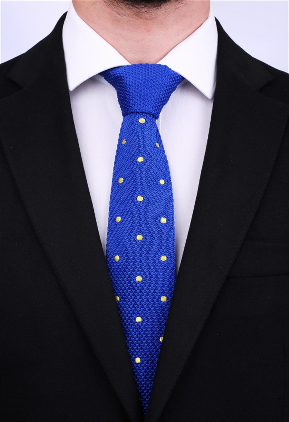 Saks Mavi Puantiyeli Örgü Kravat 8135