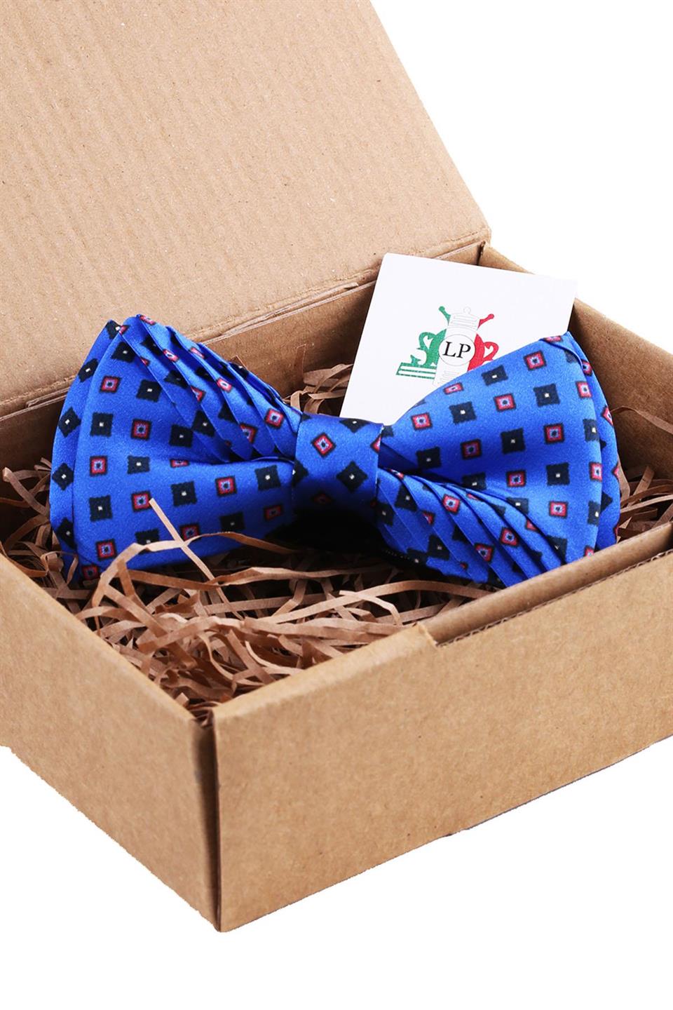 Saks Mavisi Küçük Desen Pilise İpek Papyon ESB01