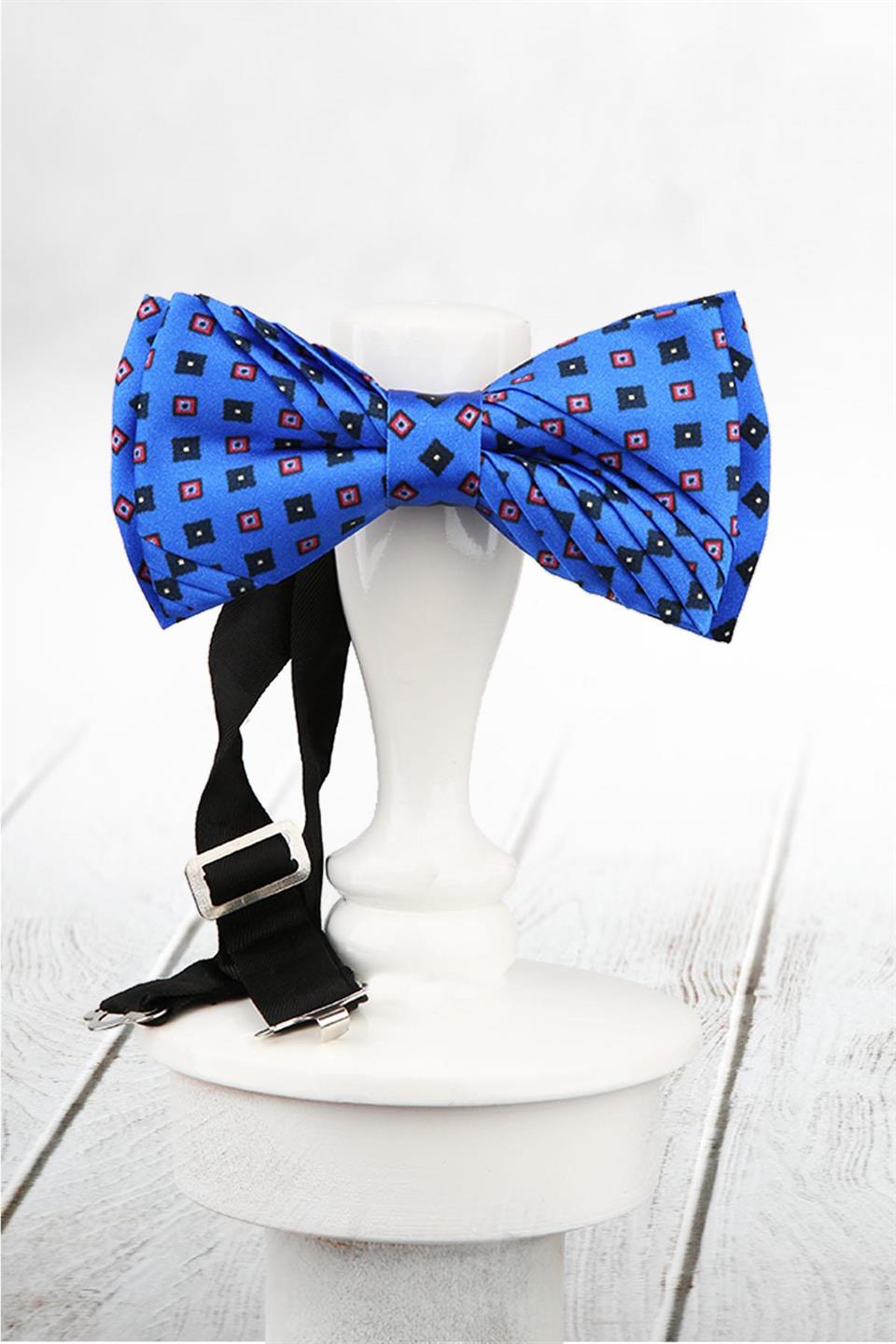 Saks Mavisi Küçük Desen Pilise İpek Papyon ESB01