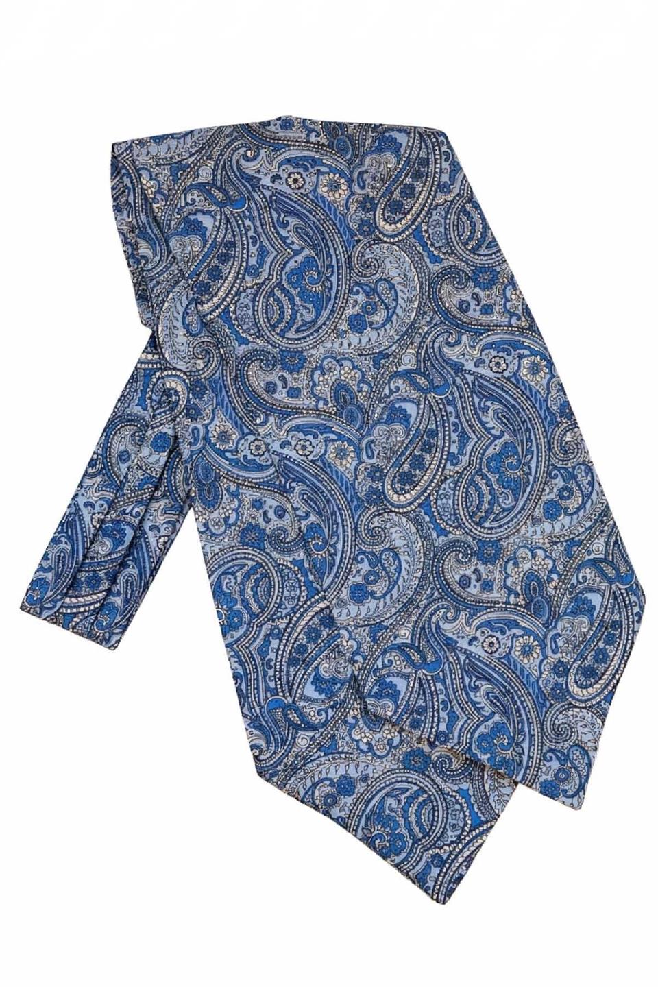Şal Desen Açık Mavi İtalyan İpek Ascot Kravat SAC47