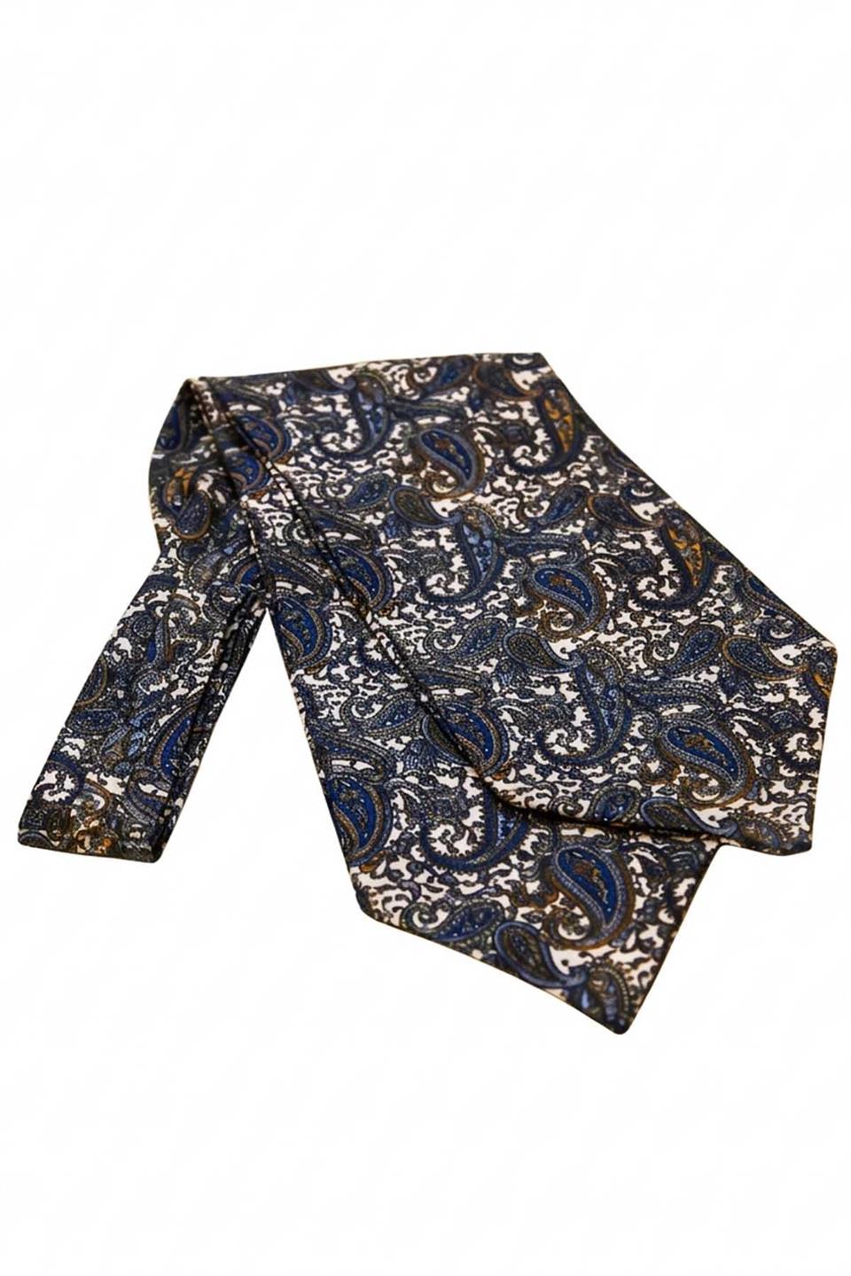 Şal Desen Beyaz - Çok Renkli İtalyan İpek Ascot Kravat SAC60