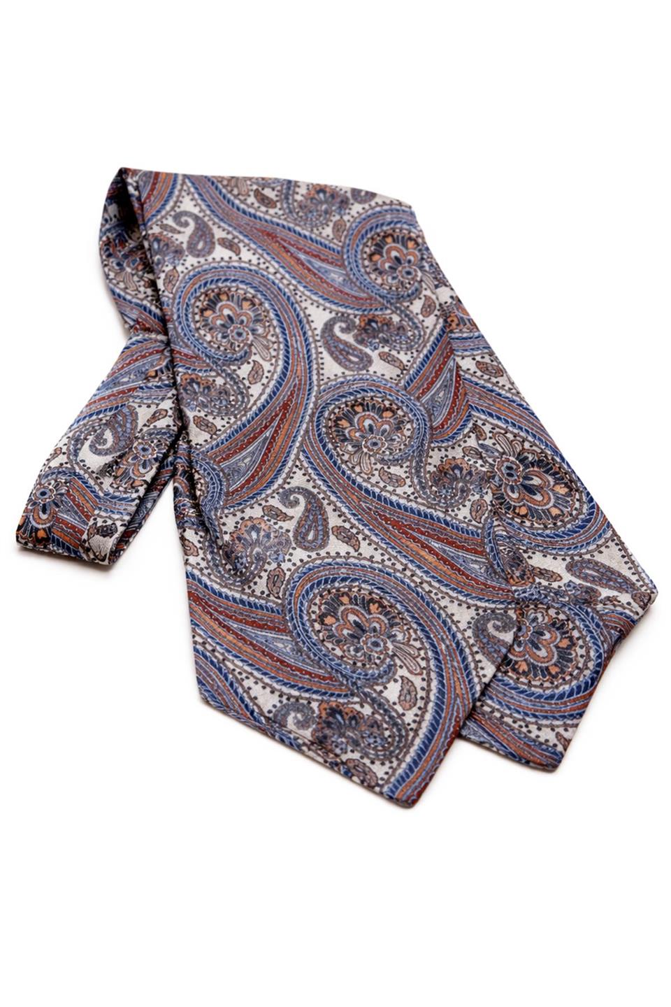 Şal Desen Beyaz İtalyan İpek Ascot Kravat SAC64