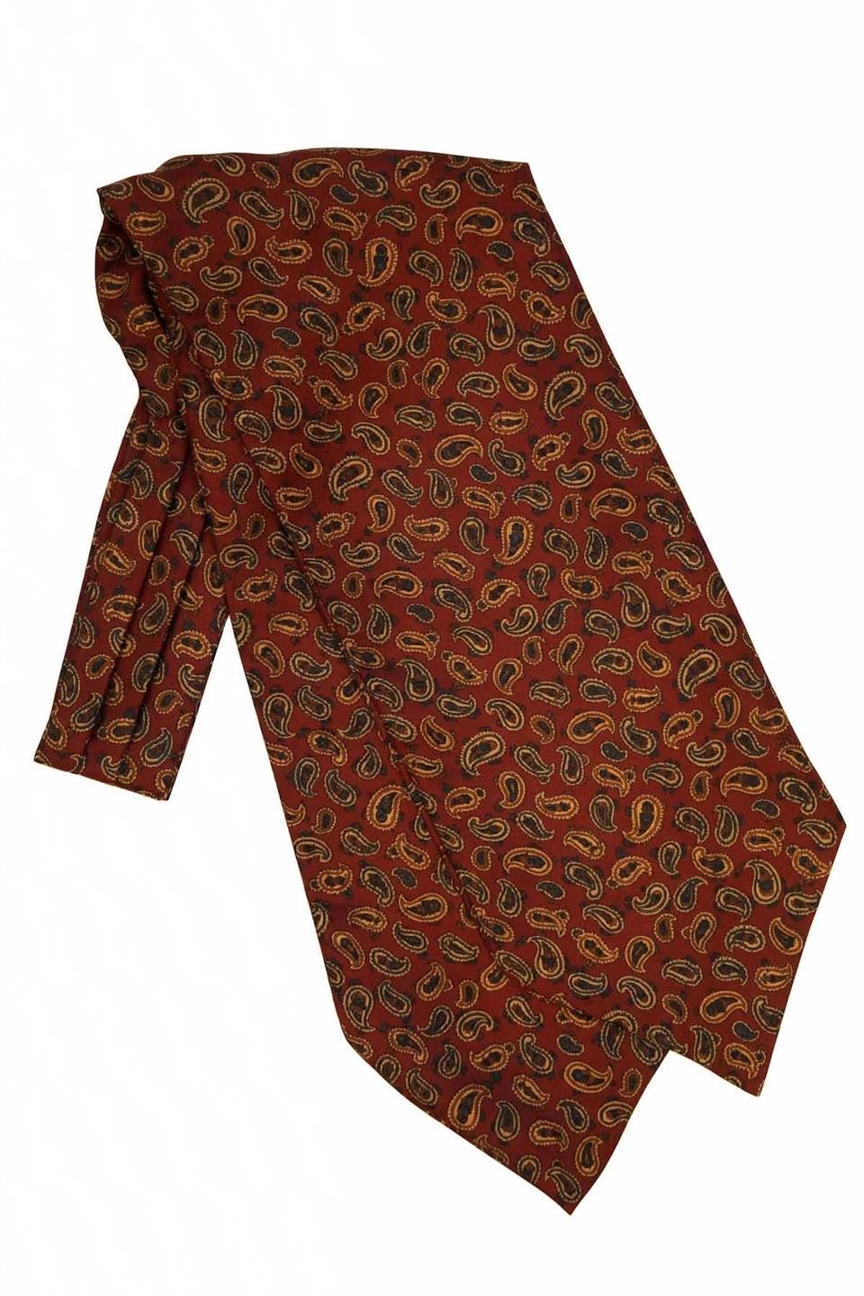 Şal Desen Bordo İtalyan İpek Ascot Kravat SAC45
