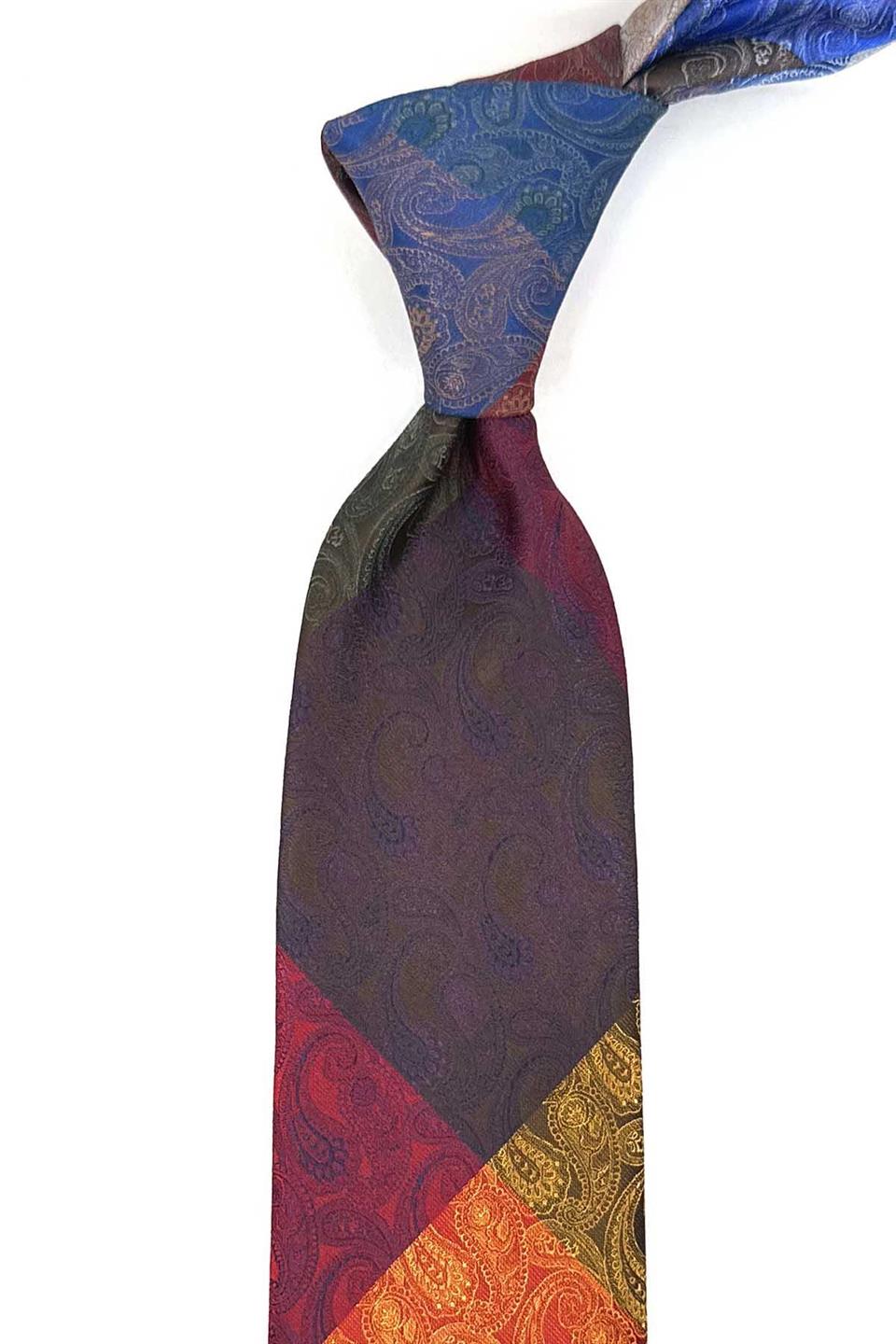 Şal Desen Çok Renkli Patchwork Kravat KK13225