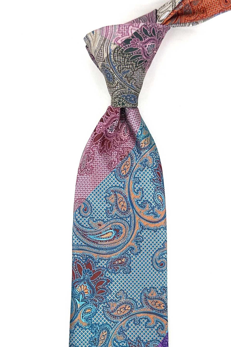 Şal Desen Çok Renkli Patchwork Kravat KK13265