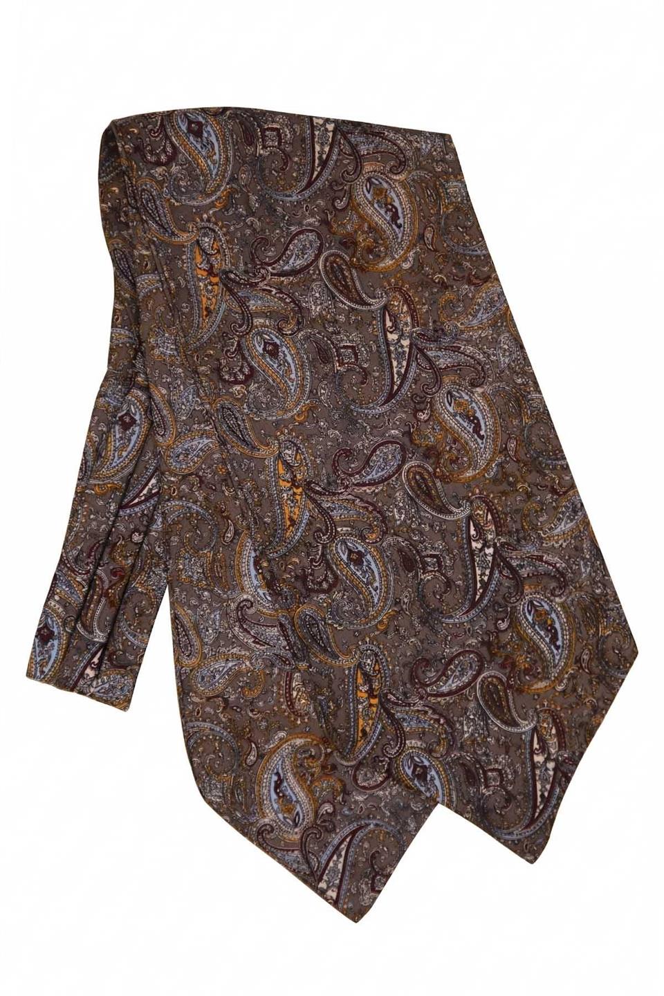 Şal Desen Füme İtalyan İpek Ascot Kravat SAC38