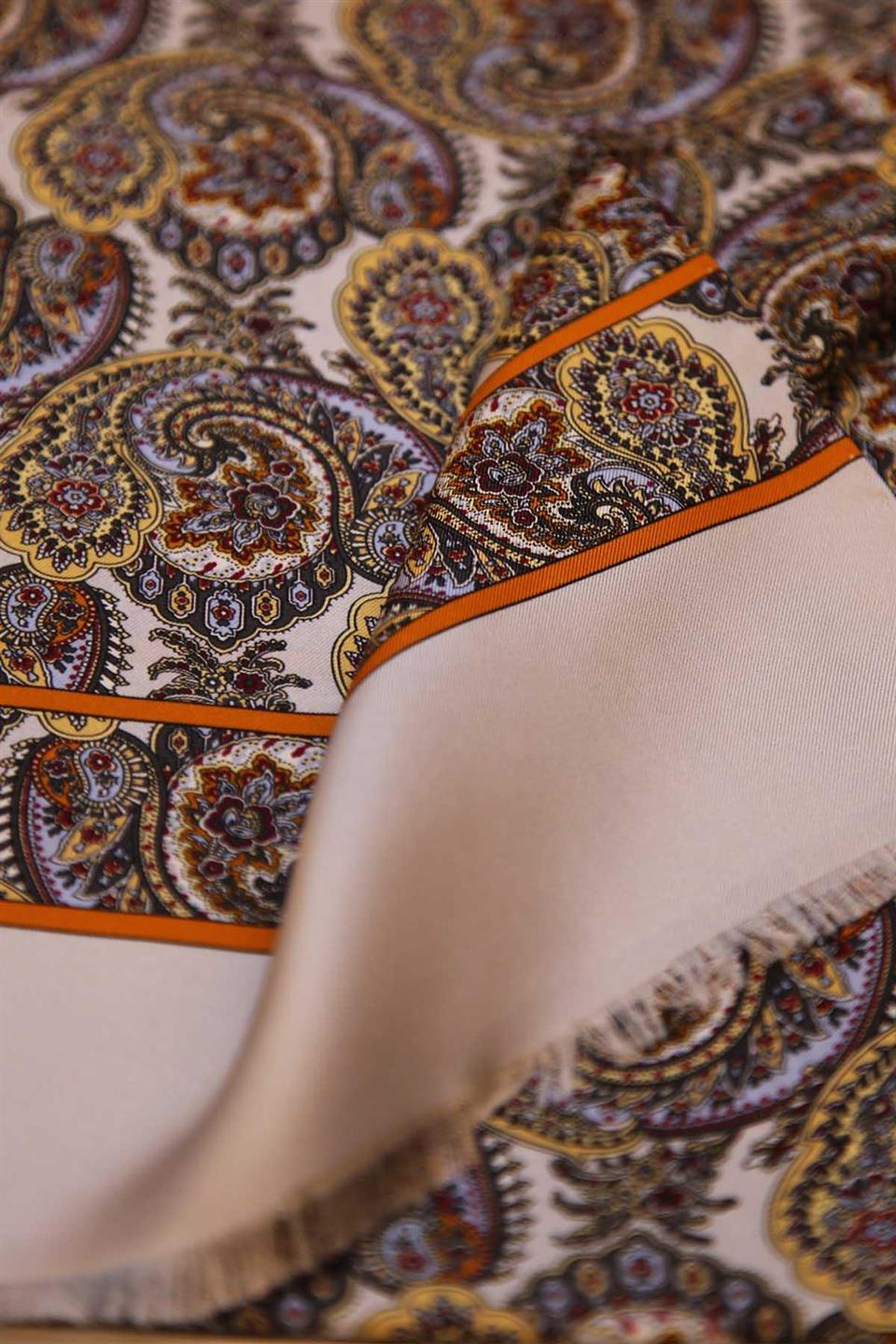 Şal Desen Gri - Mavi İtalyan İpek Ascot Kravat SAC04