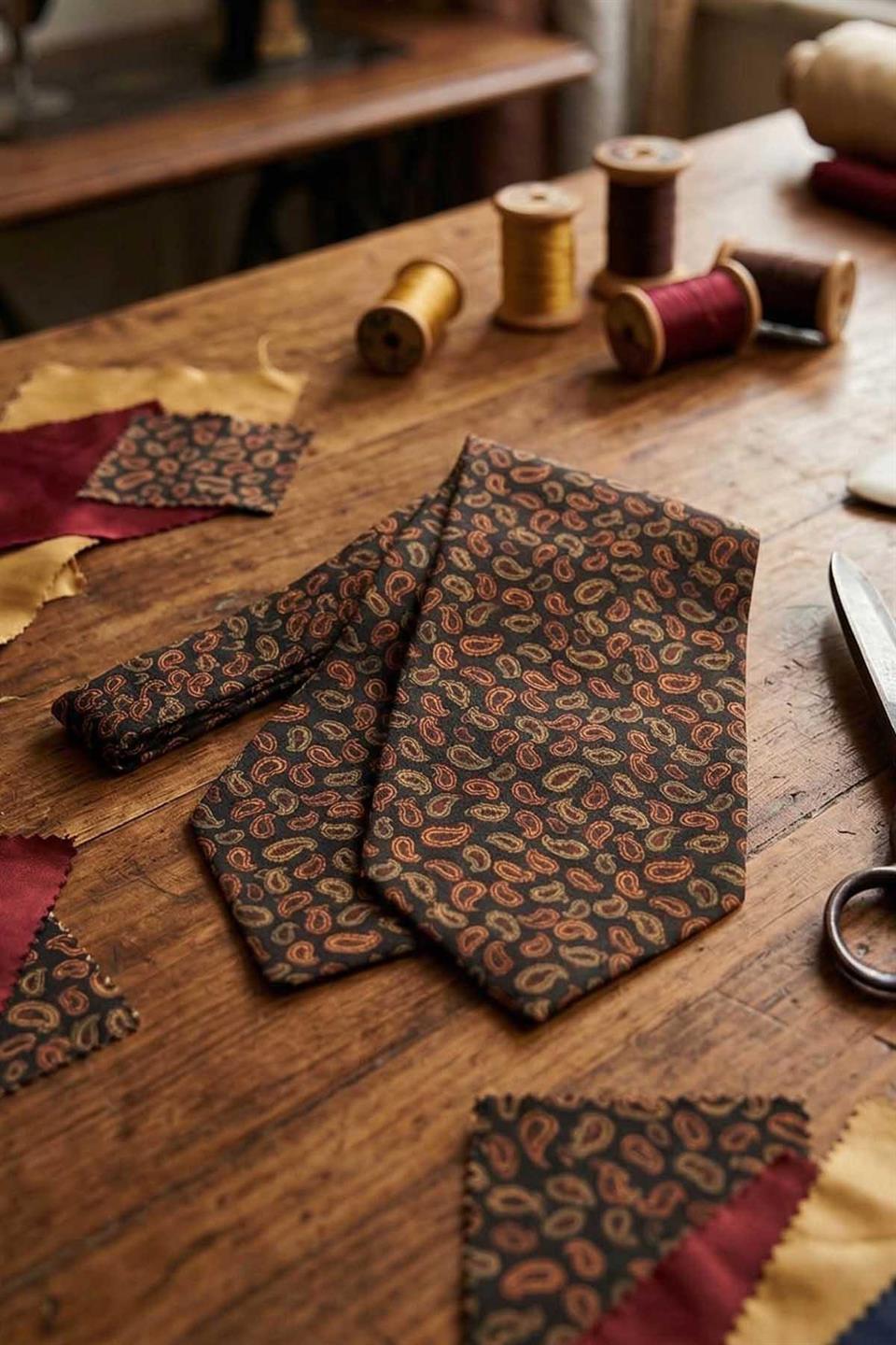 Şal Desen Koyu Yeşil İtalyan İpek Ascot Kravat SAC59