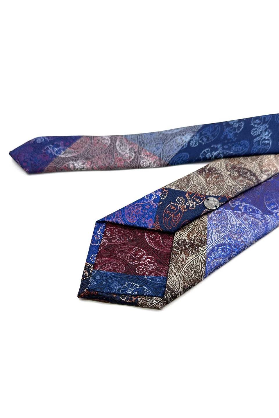 Şal Desen Lacivert Patchwork Klasik Kravat KK13394