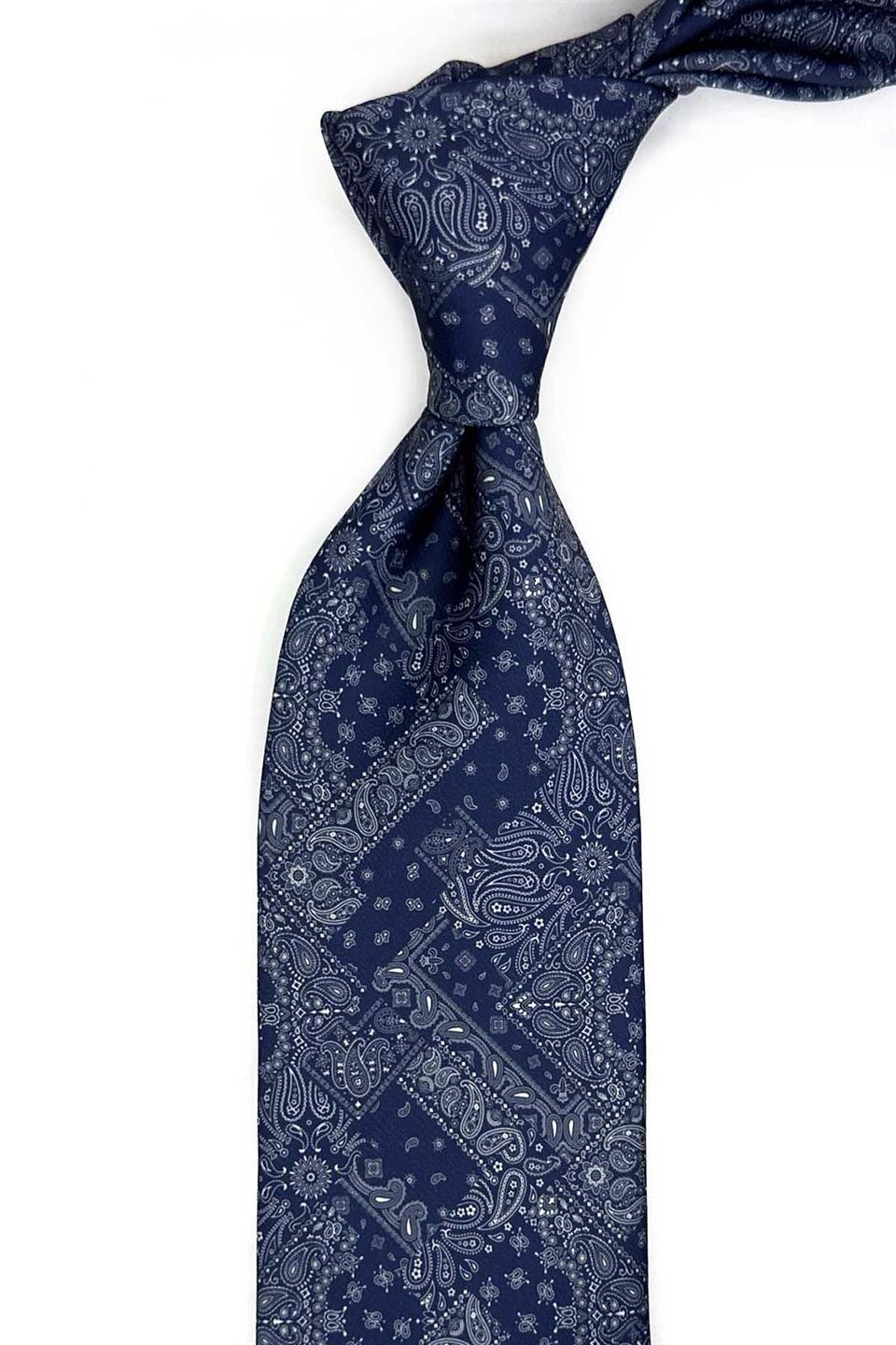 Şal Desen Lacivert Patchwork Klasik Kravat KK13360