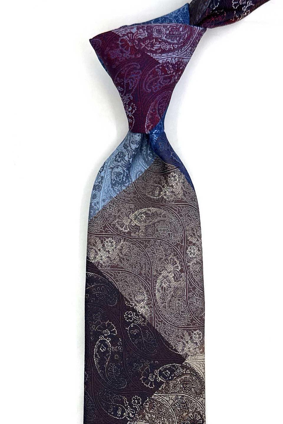 Şal Desen Lacivert Patchwork Klasik Kravat KK13394