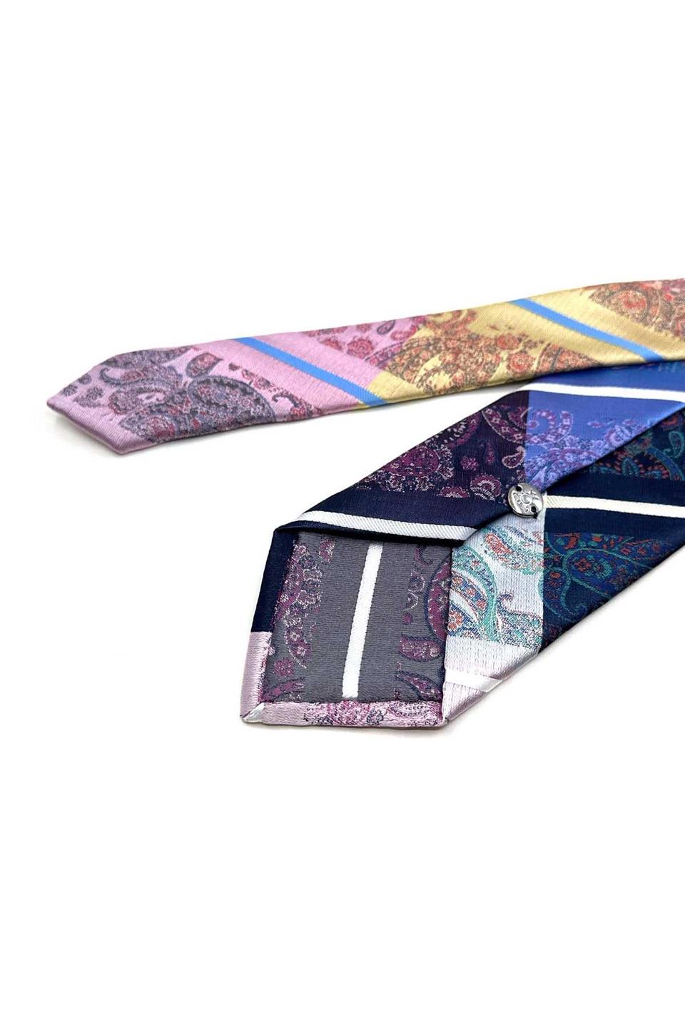 Şal Desen Lacivert Patchwork Klasik Kravat KK13414