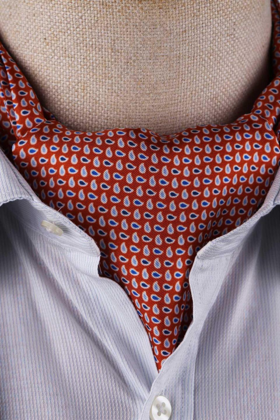Şal Desen Turuncu İtalyan İpek Ascot Kravat SAC26