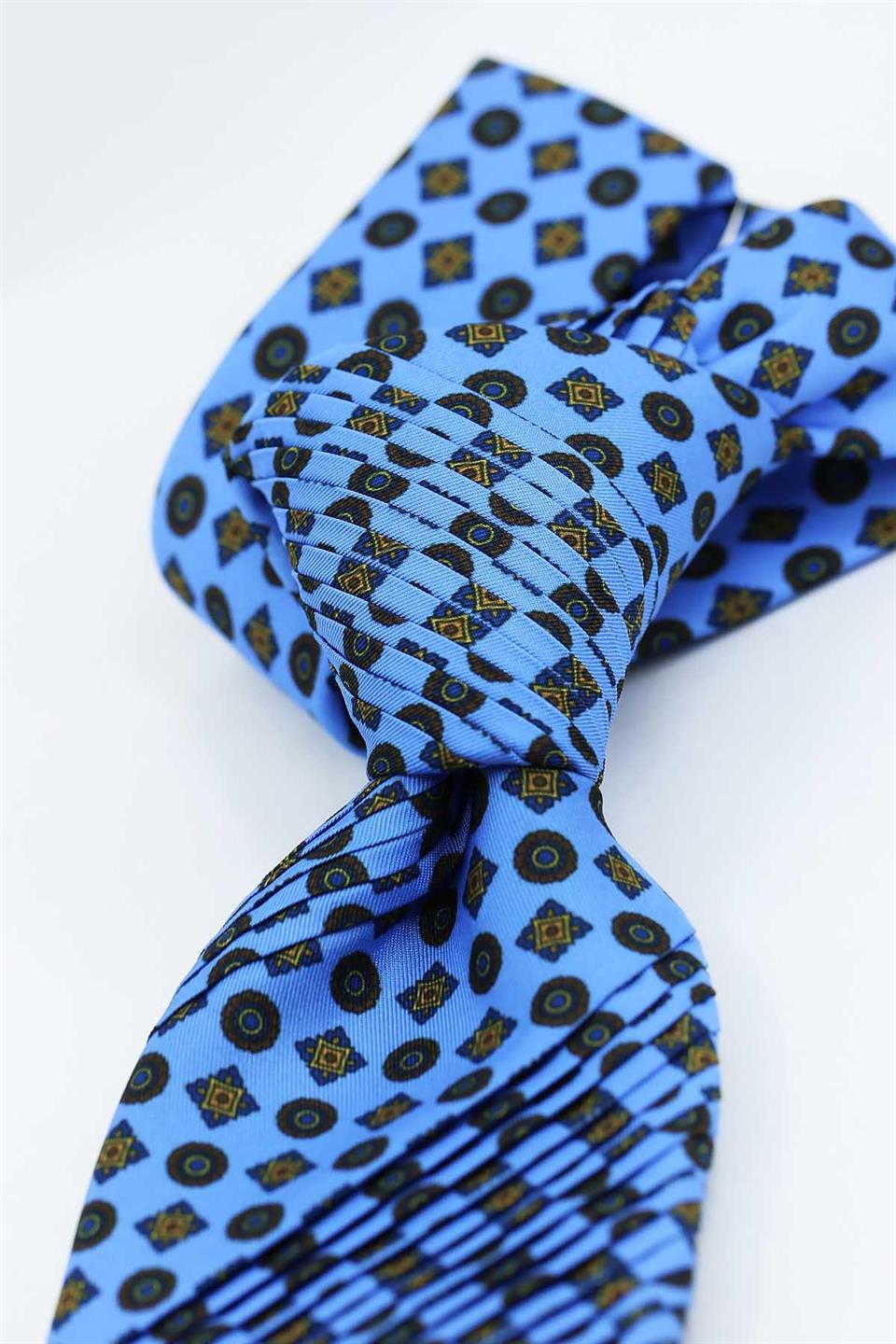 Sambuchi Style Mavi Motif Desen Piliseli Kravat CRK93