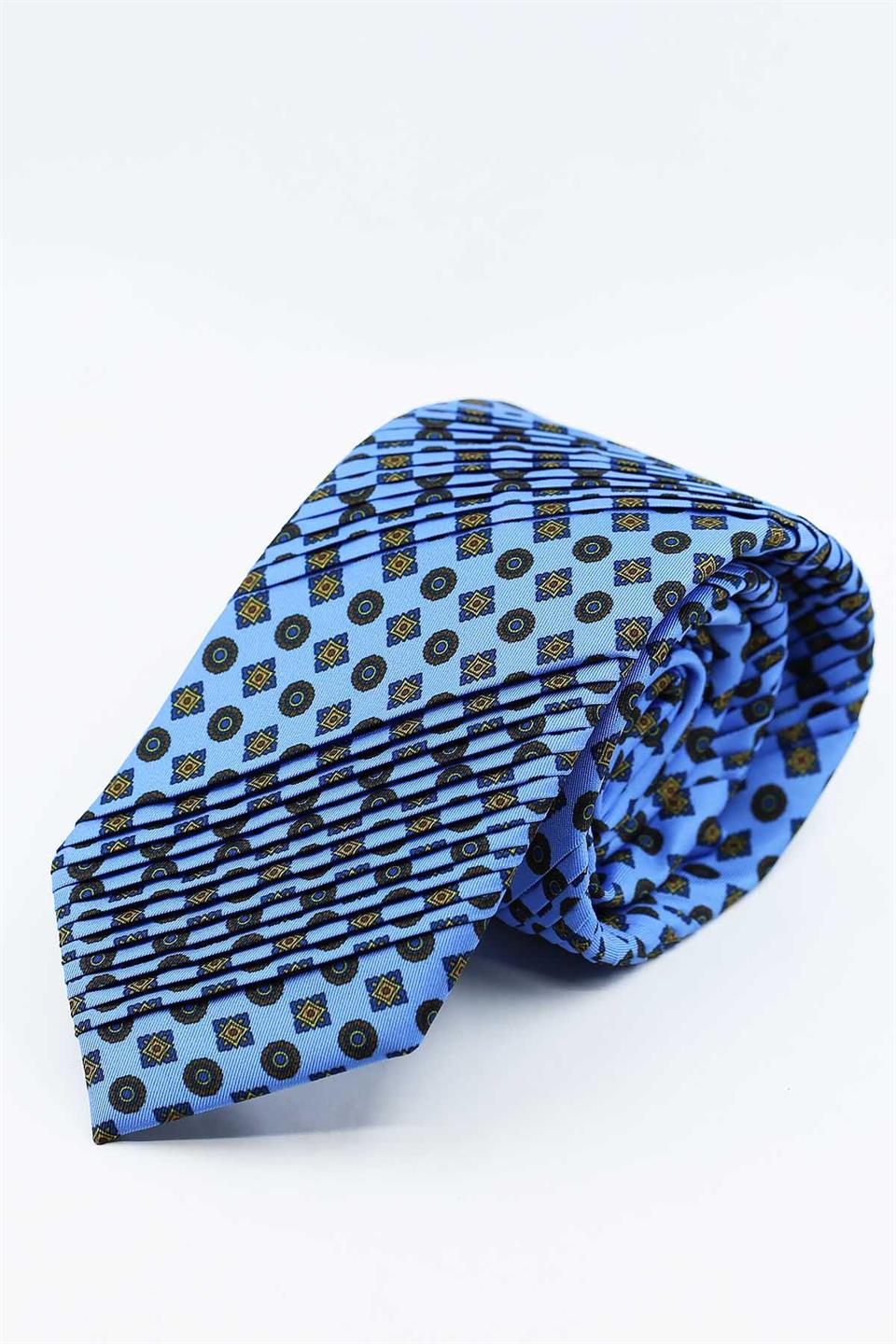 Sambuchi Style Mavi Motif Desen Piliseli Kravat CRK93