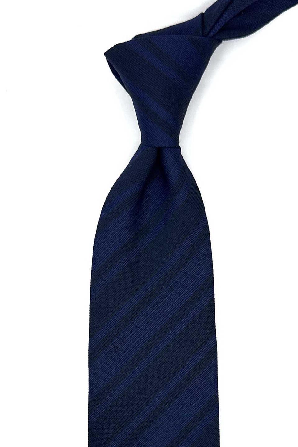 Sandri Style Lacivert Çizgi Desen İtalyan İpek Kravat İK1826