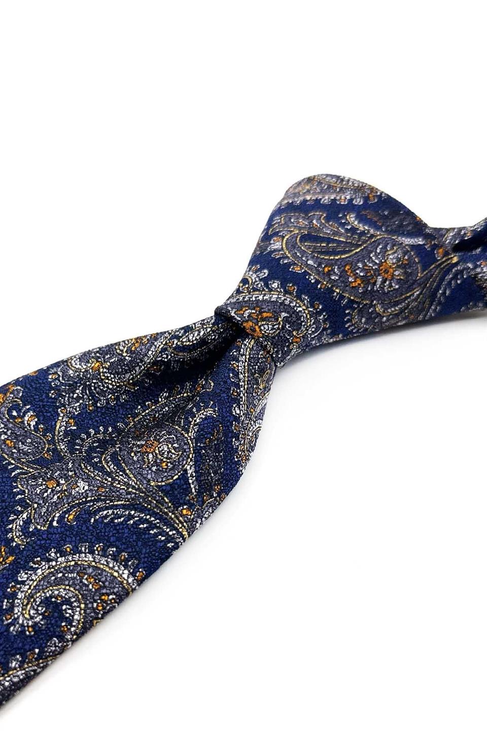 Sanpaolo Style Şal Desen İtalyan Lacivert İpek Kravat İK2354