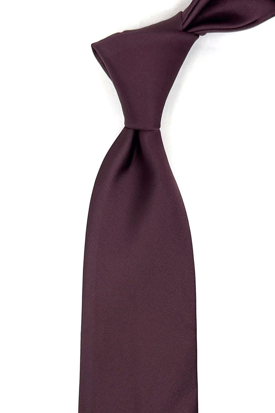 Şarabi Bordo Saten Düz Mendilli Klasik Kravat KK12065