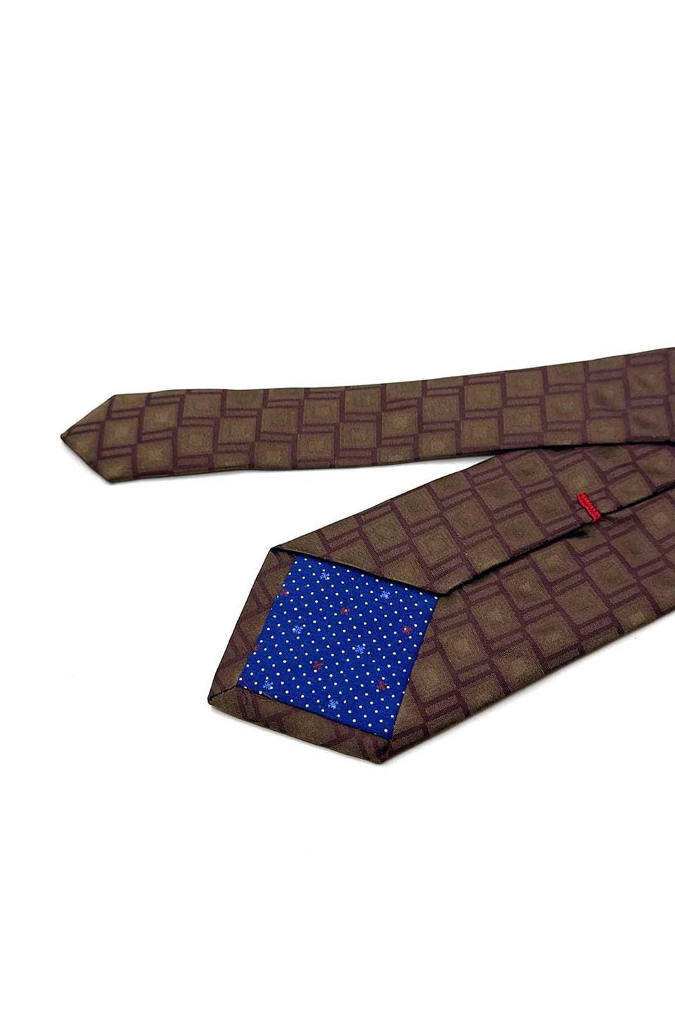 Sarago Style Kahverengi Kare Desen İtalyan İpek Kravat İK1698
