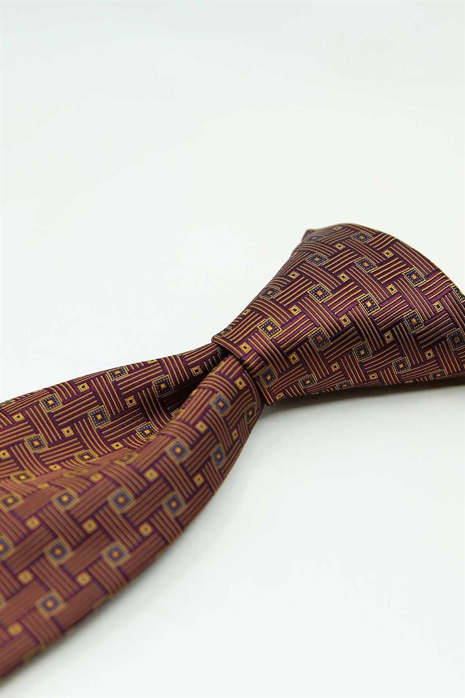 Sarı - Bordo Kare Kravat