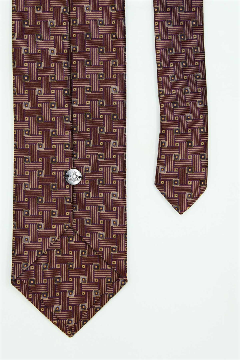 Sarı - Bordo Kare Kravat