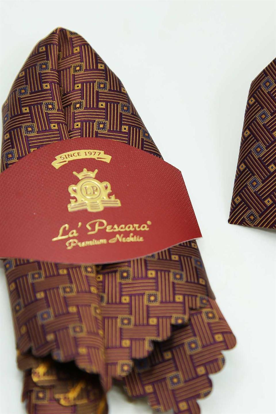 Sarı - Bordo Kare Kravat